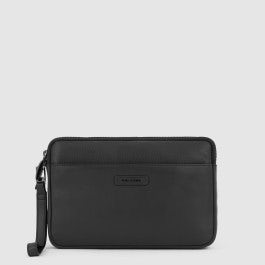 Pochette con tasca frontale zippata in pelle